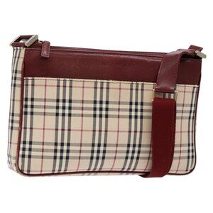 Authentic BURBERRY Nova Check Shoulder Bag Canvas Beige Silver